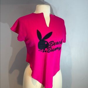Vintage Playboy Beach Bunny Pink Y2K cut-off sweatshirt S/M